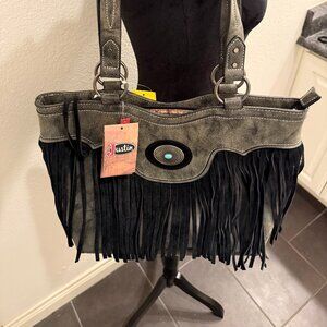 Justin Western Cowgirl Country Leather Fringe Crossbody Bag Purse NWT